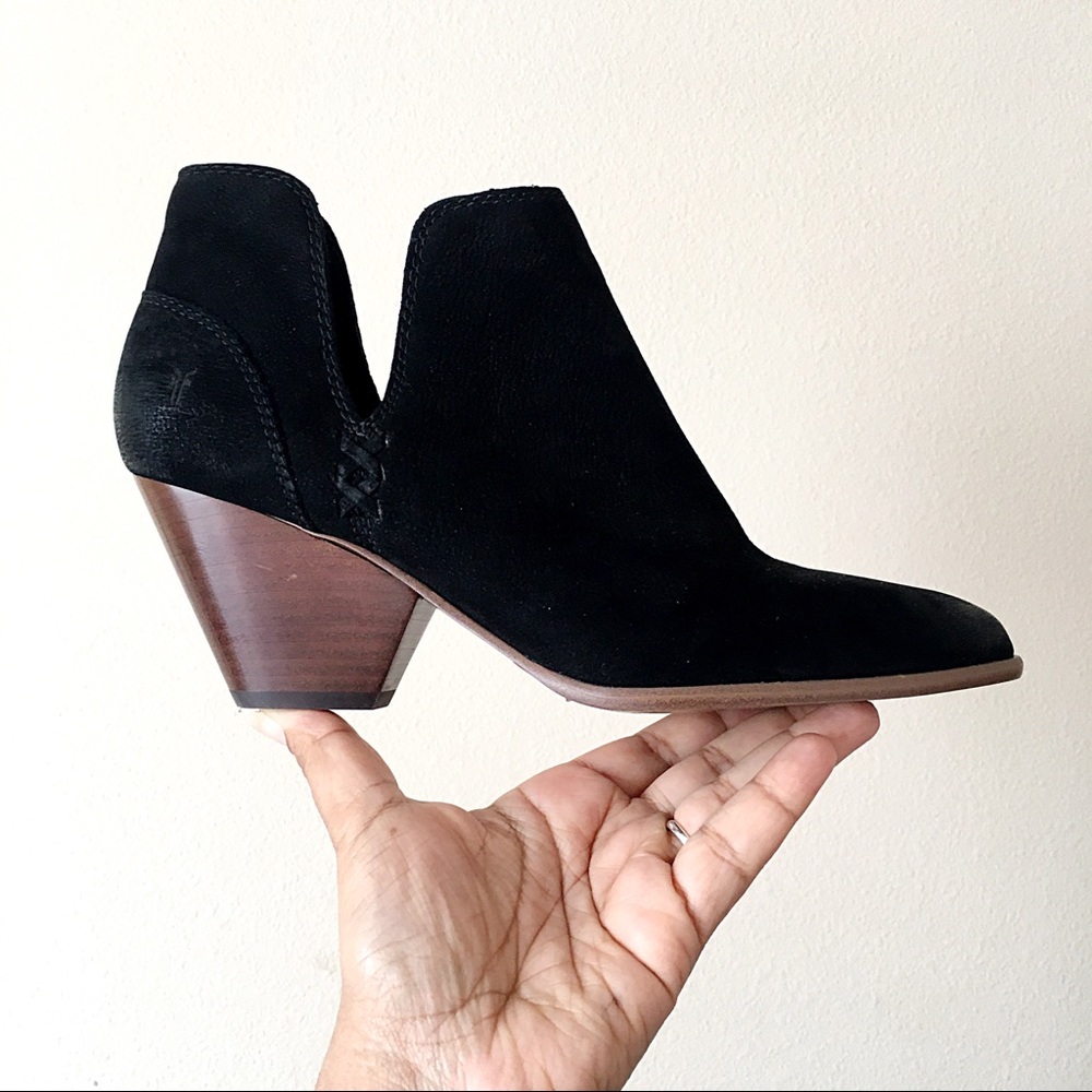 Frye Reina Cut Out Black Cowboy Ankle Bootie